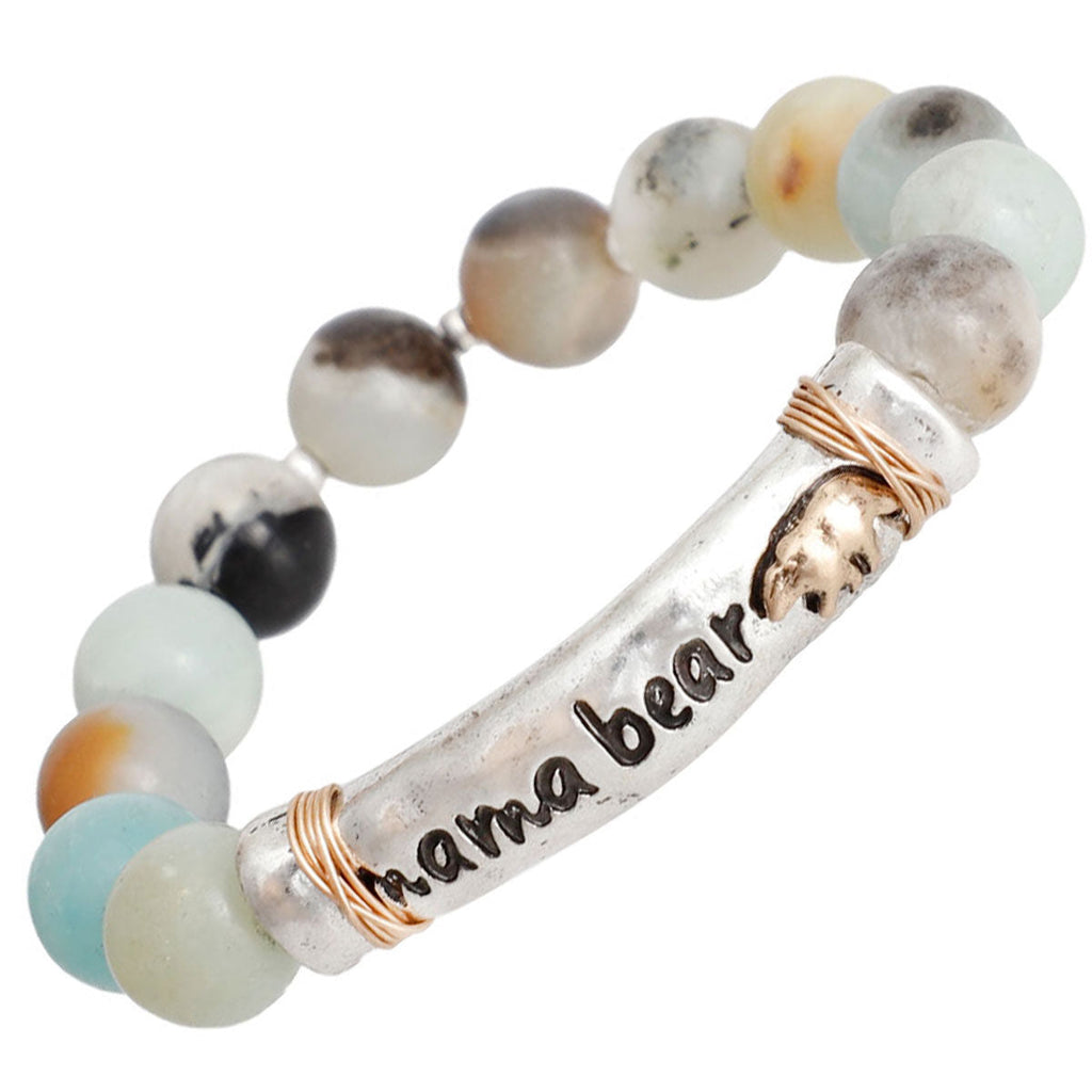 Bracelet Natural Stone Beads Mama Bear Stylish Fashion Jewelry