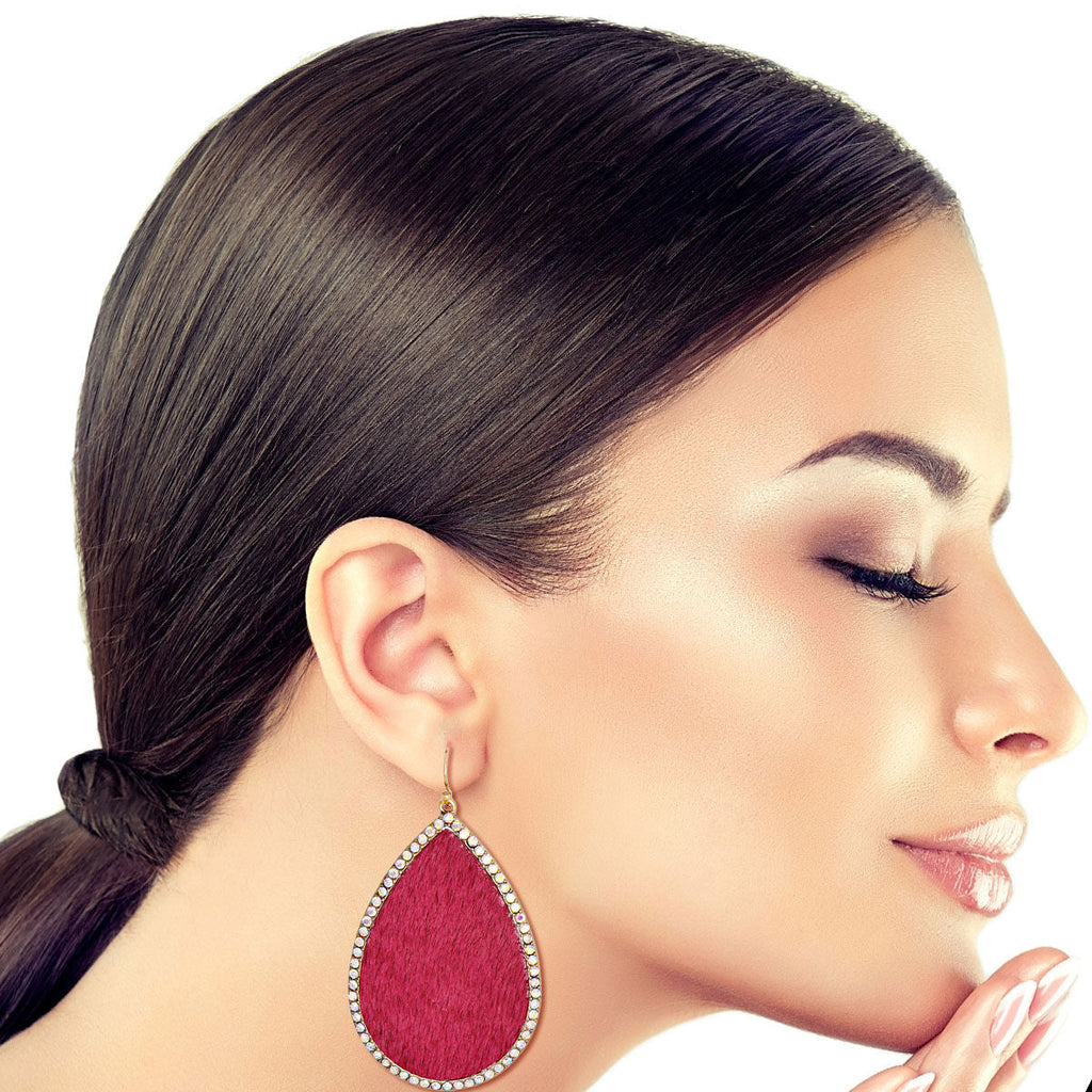 Teardrop Earrings Pink Genuine Leather Stylish Statement Jewelry
