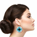 Round Turquoise Leather Earrings Stylish Sunburst Statement Jewelry