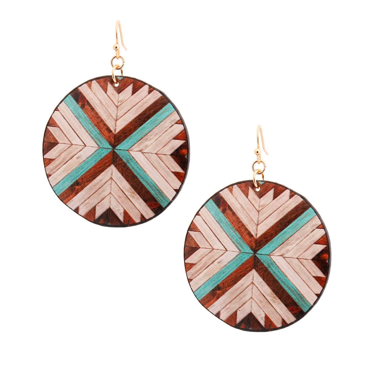 Round Brown Mosaic Leather Earrings Stylish Statement Jewelry