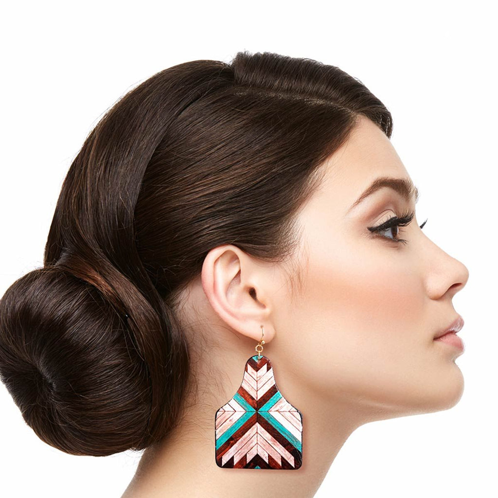 Statement Leather Paddle Earrings Brown Mosaic Stylish Fashion Jewelry