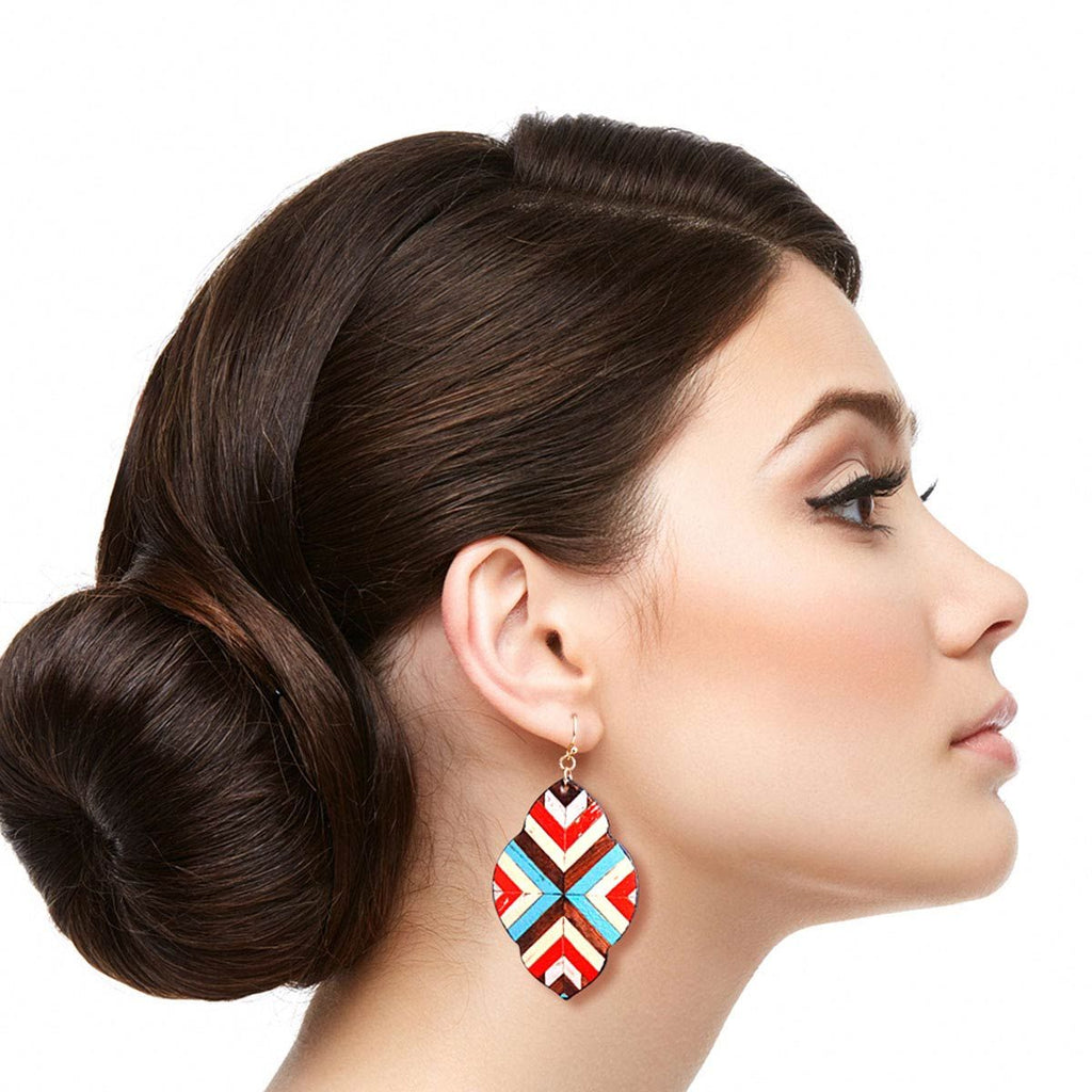 Leather Quatrefoil Statement Earrings Multi Mosaic Stylish Fashion Jewelry