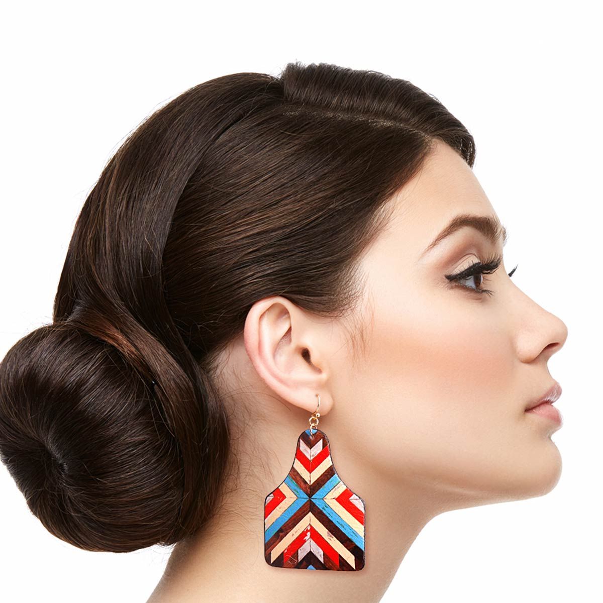 Leather Paddle Earrings Multi Mosaic Stylish Statement Jewelry