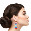 Leather Rectangle Earrings Multi Mosaic Stylish Statement Jewelry