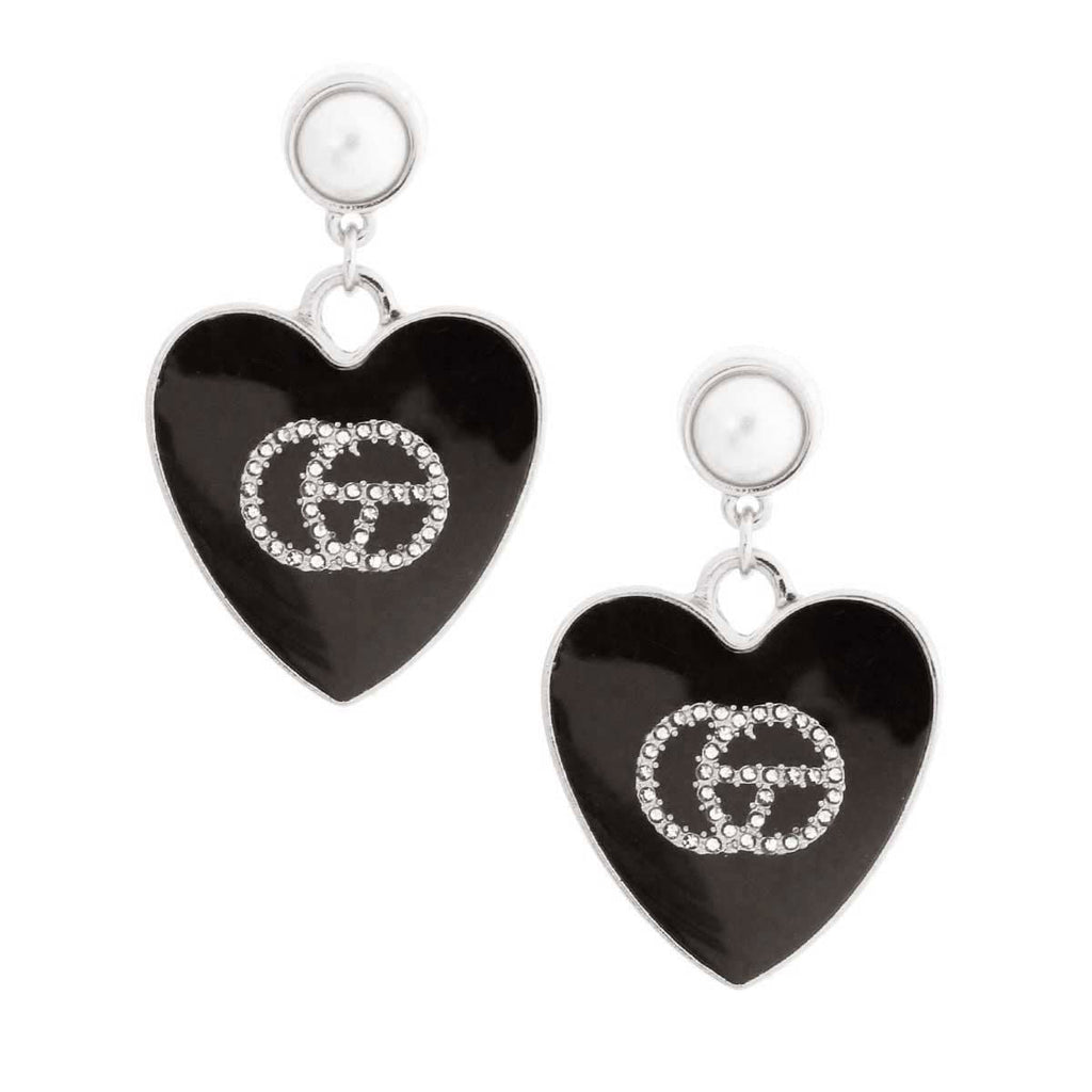 Metal Earrings Black and Silver Hearts Stylish Statement Jewelry