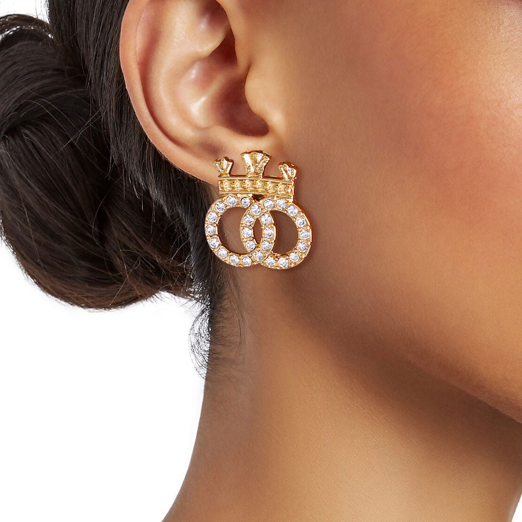 Gold Rhinestone Crown Stud Earrings – Stylish Fashion Jewelry