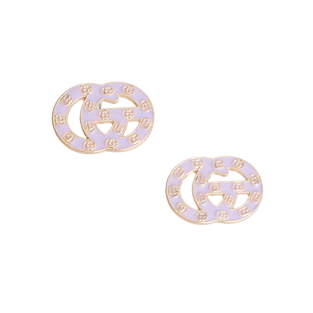 Stud Earrings Lavender and Gold Letter Print Stylish Chic Jewelry