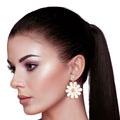 Metal Daisy Earrings White Stylish Statement Jewelry