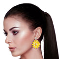 Statement Yellow Metal Daisy Earrings Stylish Fashion Jewelry Accessories