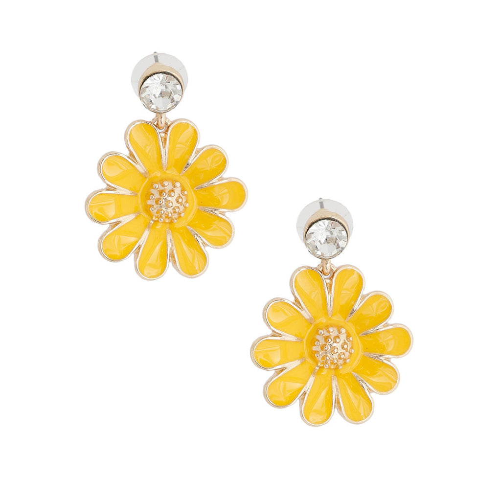 Statement Yellow Metal Daisy Earrings Stylish Fashion Jewelry Accessories