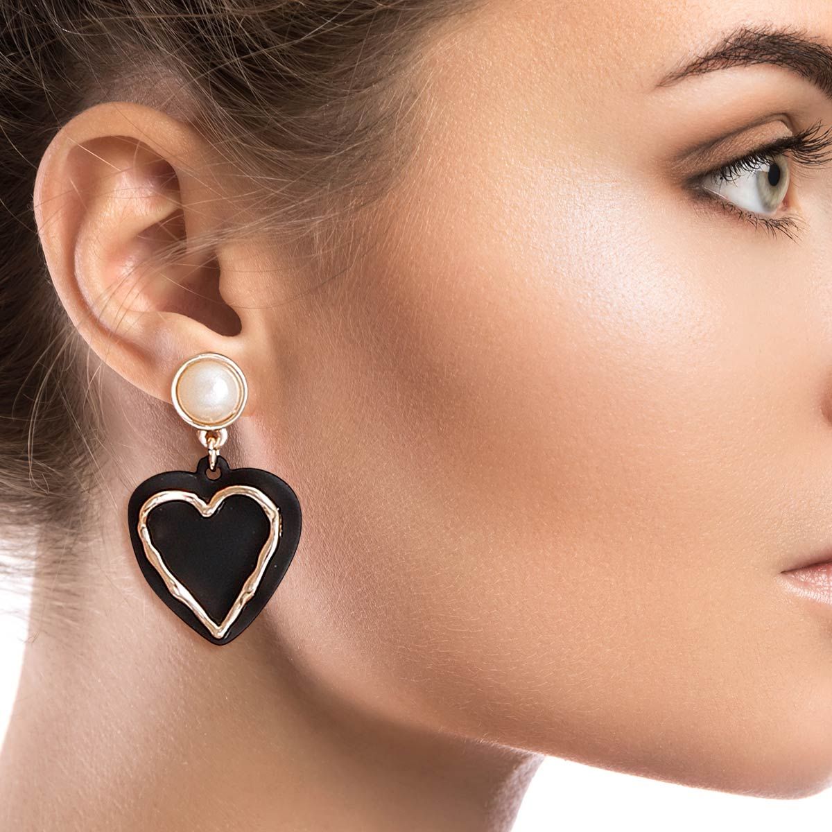 Heart Earrings Black Rubber Coated Stylish Fashion Jewelry