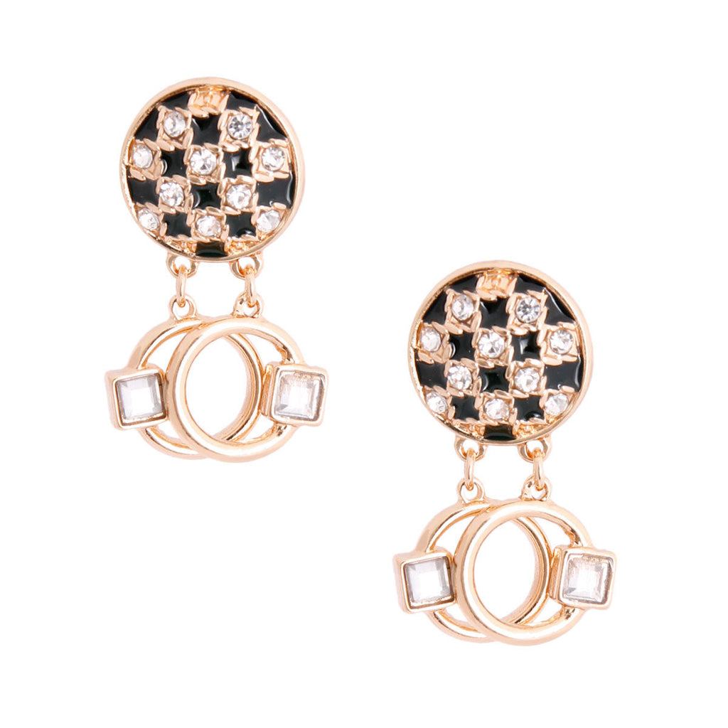 Checkerboard Stud Earrings Black Trendy Fashion Jewelry