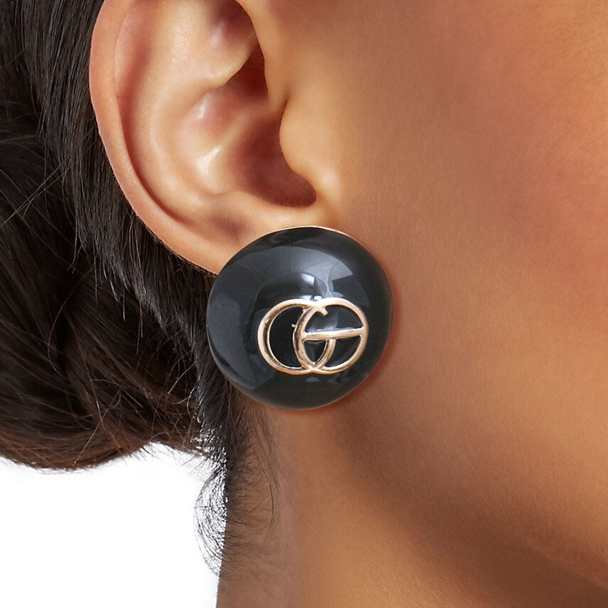 Dome GG Stud Earrings Black and Gold Stylish Statement Jewelry