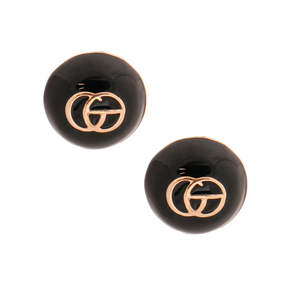Dome GG Stud Earrings Black and Gold Stylish Statement Jewelry