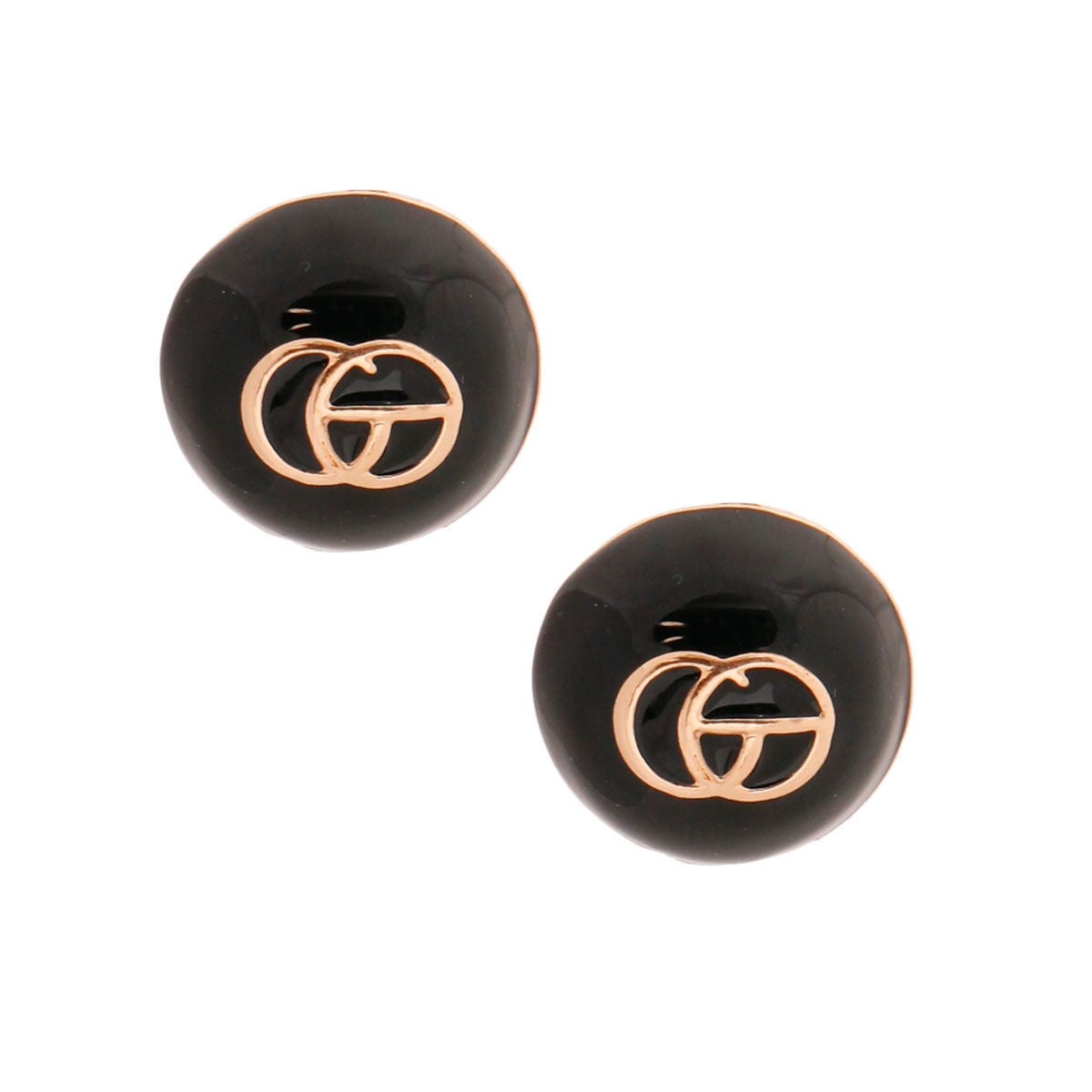 Dome GG Stud Earrings Black and Gold Stylish Statement Jewelry