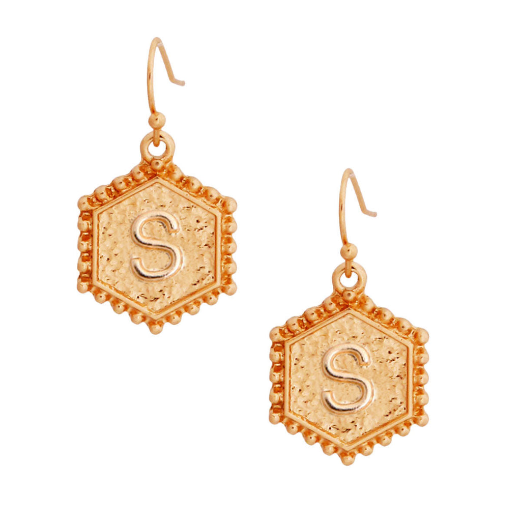 Hexagon Initial S Earrings Stylish Fashion Jewelry Accessory