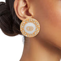 Dome Stud Earrings Gold White Pearl GG Rhinestone Stylish Statement Jewelry