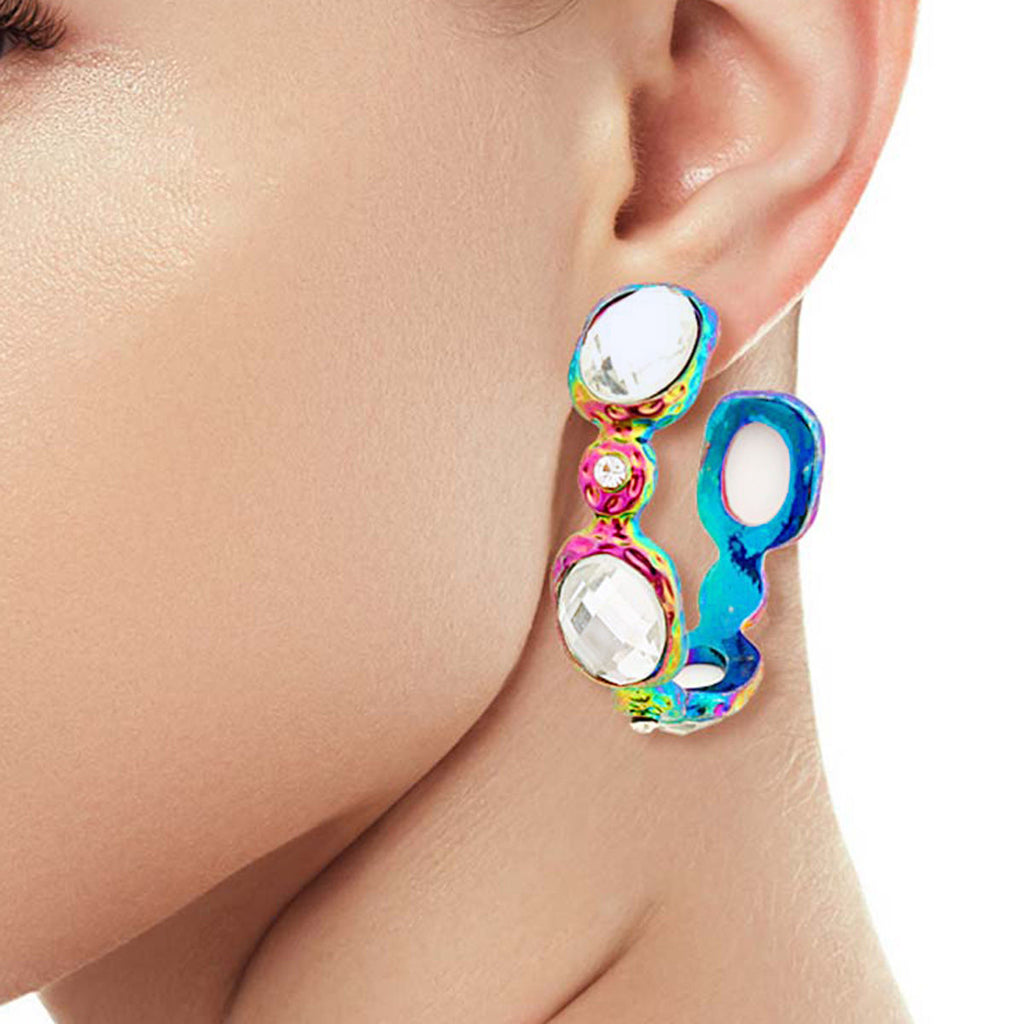 Statement Rainbow Crystal Hoop Earrings, Trendy Fashion Jewelry