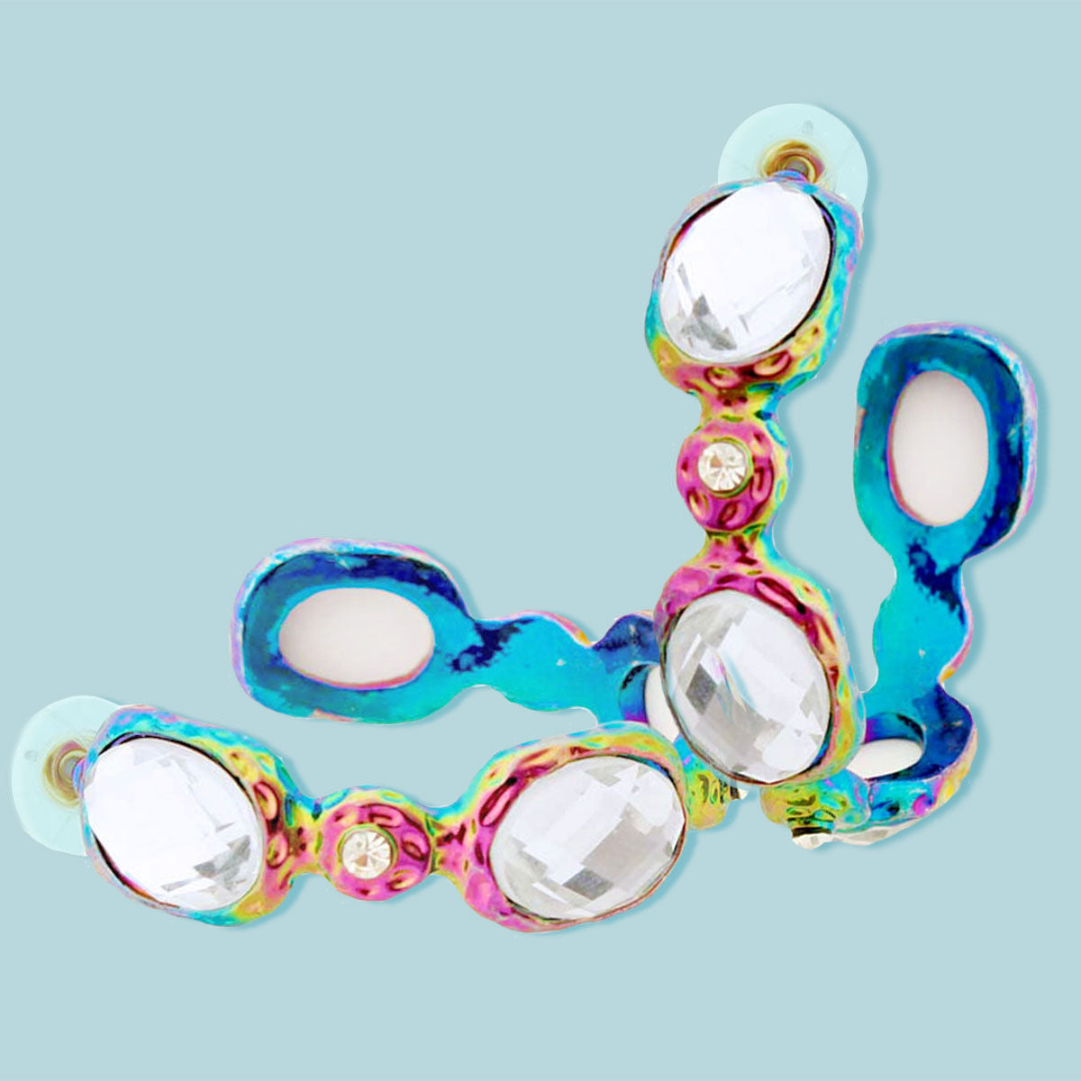 Statement Rainbow Crystal Hoop Earrings, Trendy Fashion Jewelry