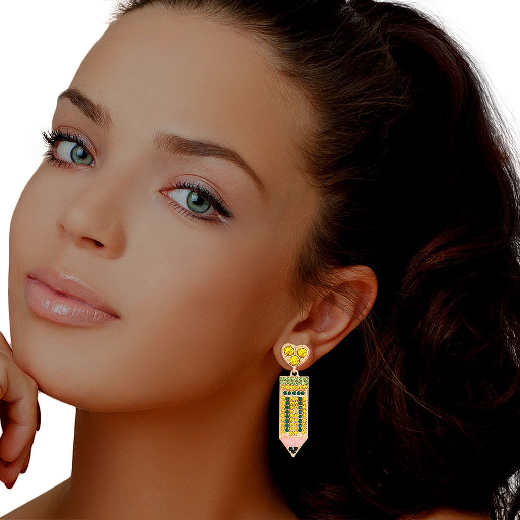 Statement Yellow Stone Pencil Earrings Stylish Fashion Jewelry Accessories