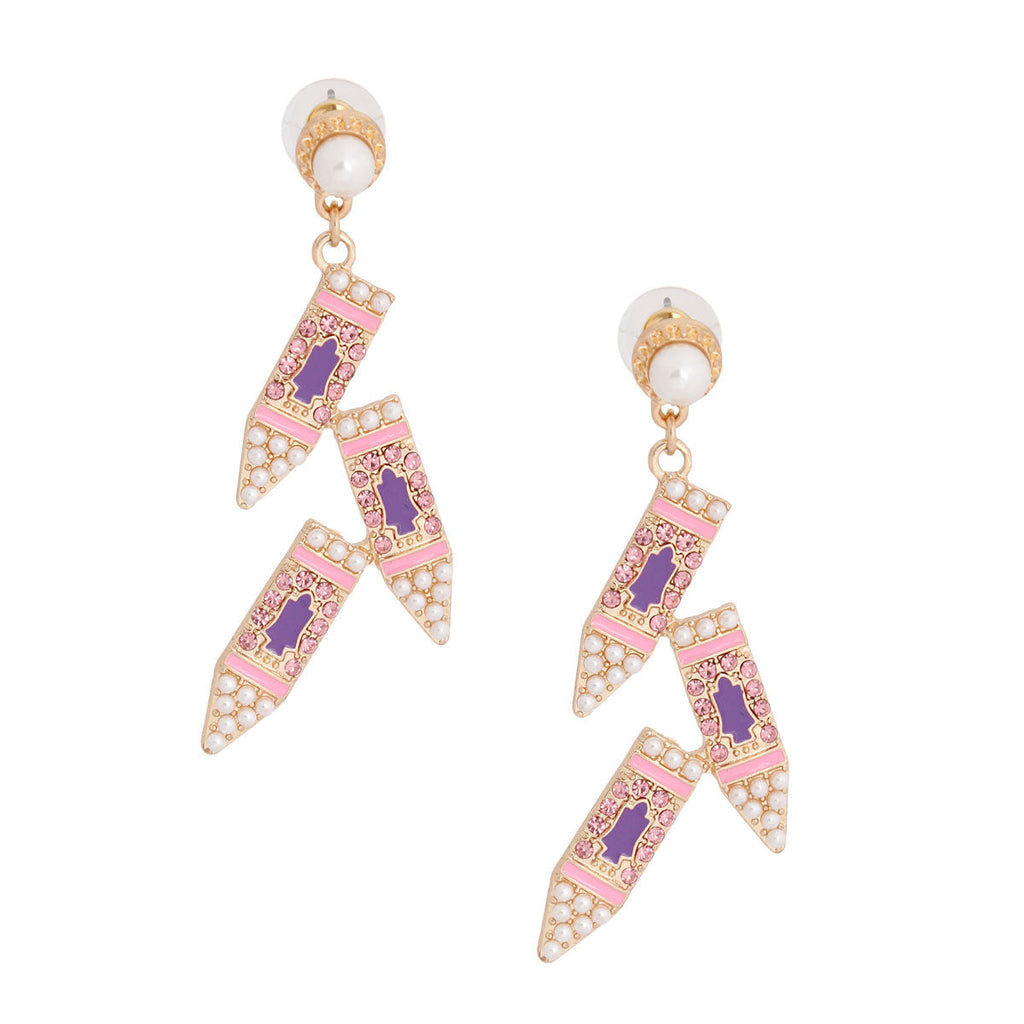 Pearl Earrings with Pink Crayon Detail – Trendy Fashion Jewelry