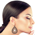 Statement Burnished Filigree Cracked Stone Earrings Stylish Chic Jewelry