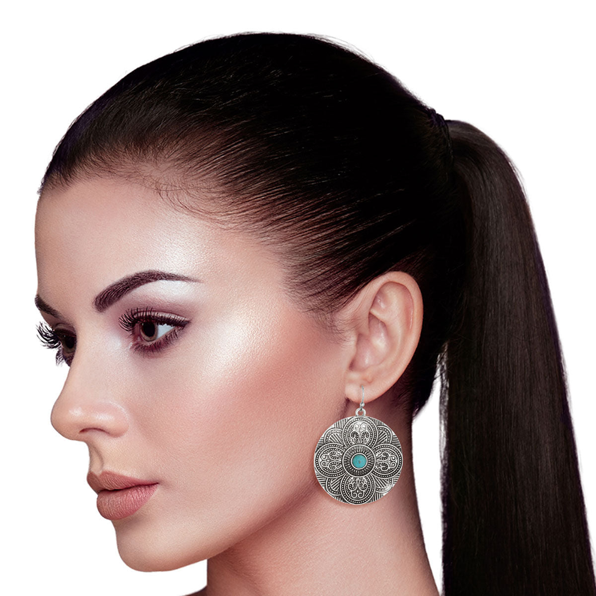 Round Burnished Silver Engraved Earrings – Stylish Statement Jewelry
