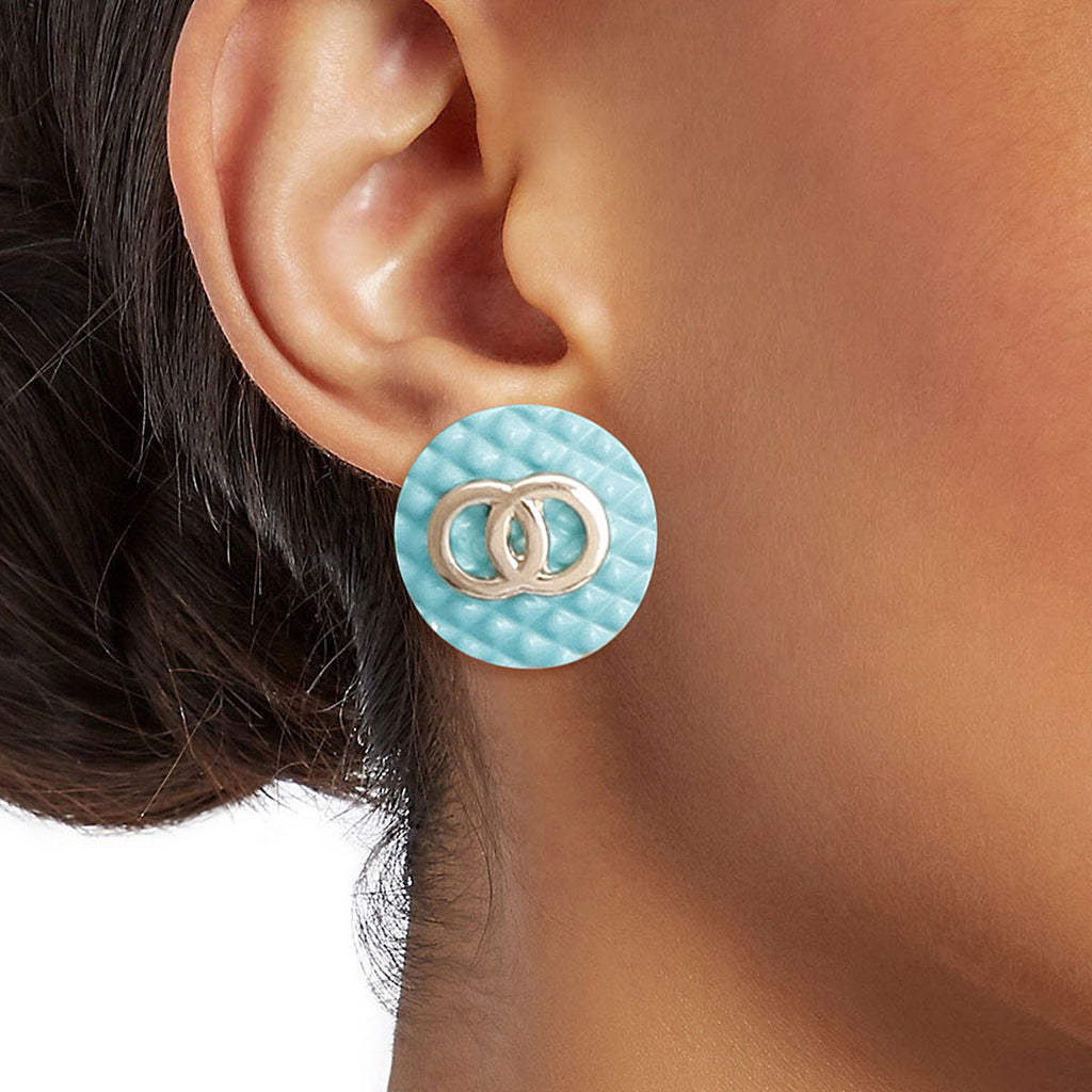 Statement Quilted Elegance Stud Earrings Seafoam – Trendy Stylish Jewelry