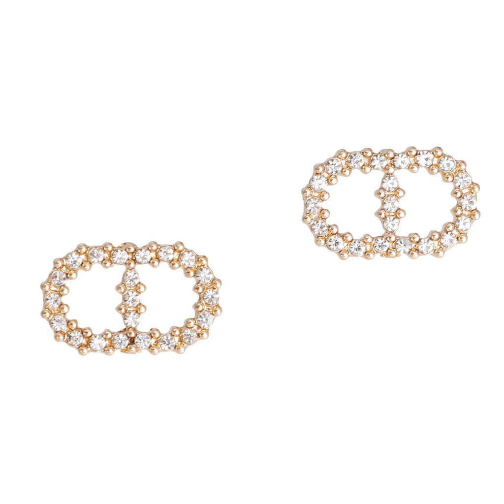 Infinity Stud Earrings Gold Rhinestone Stylish Fashion Jewelry