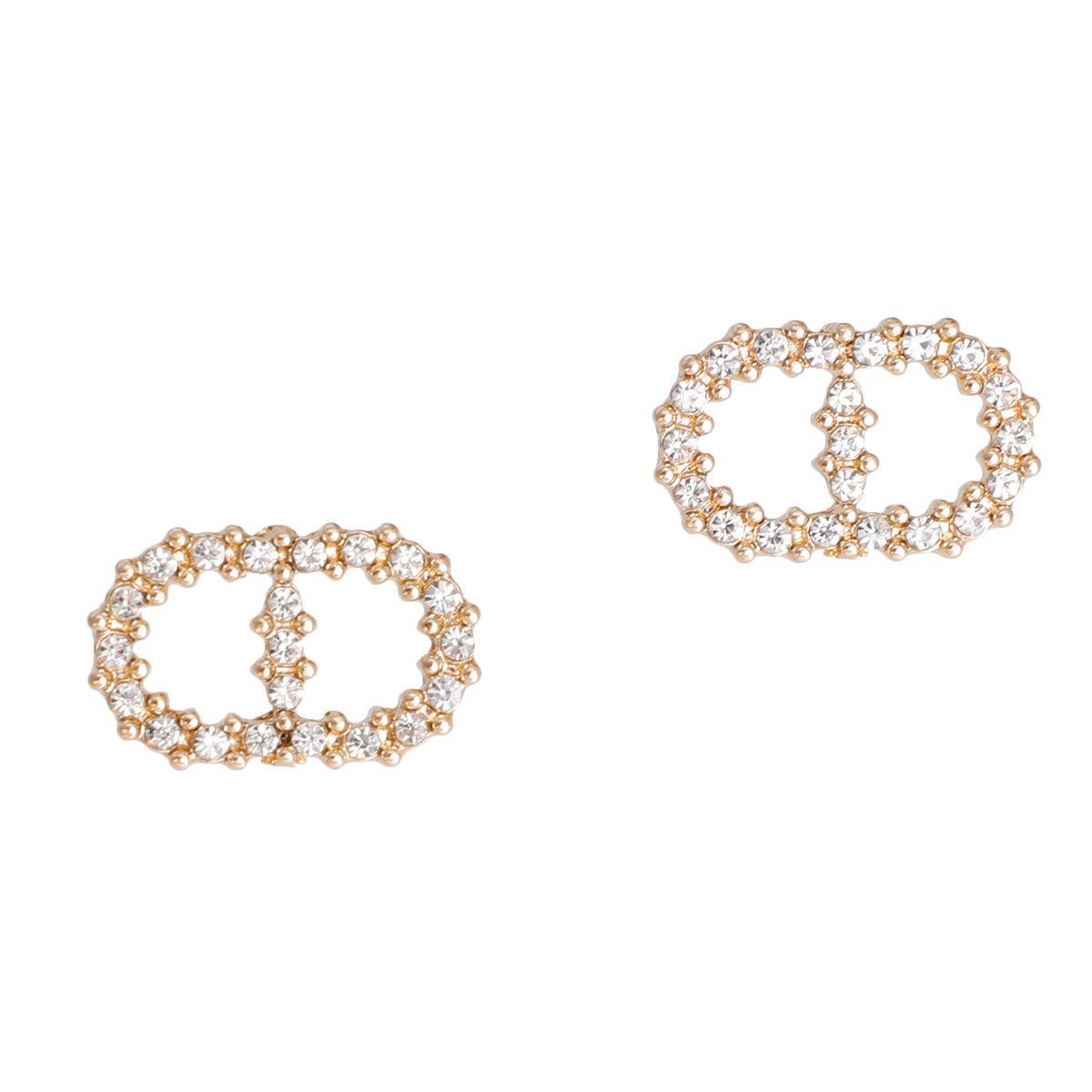 Infinity Stud Earrings Gold Rhinestone Stylish Fashion Jewelry