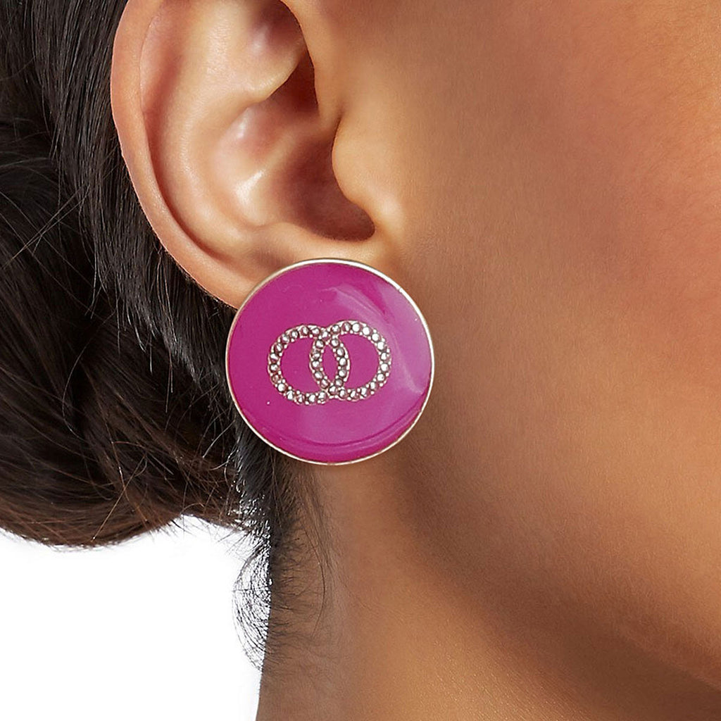 Flat Stud Earrings Fuchsia Flair Stylish Chic Statement Jewelry