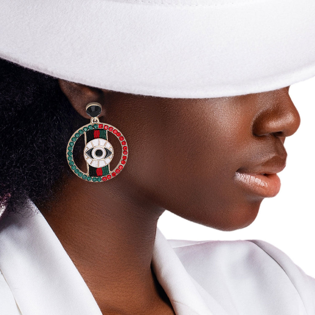 Striped Circle Statement Earrings – Trendy Fashion Jewelry Accessory
