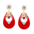 Teardrop Earrings Pink Rhinestone Flower Stylish Statement Jewelry