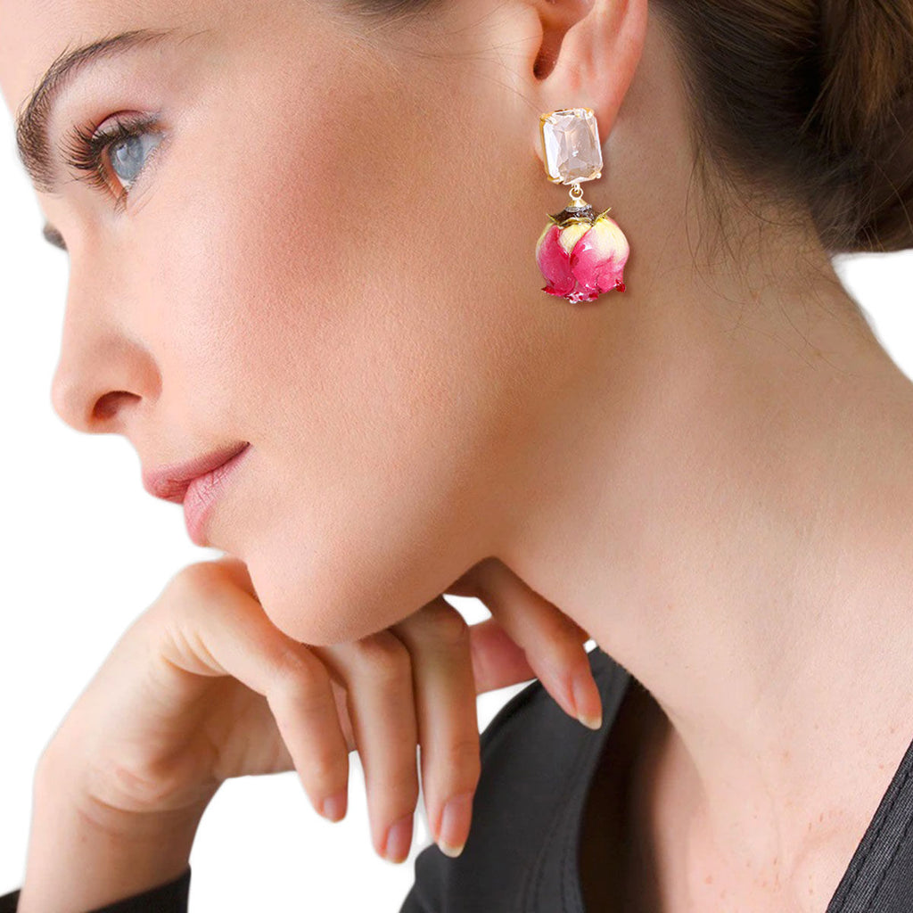 Dried Rose Bud Earrings Purple Stylish Statement Jewelry