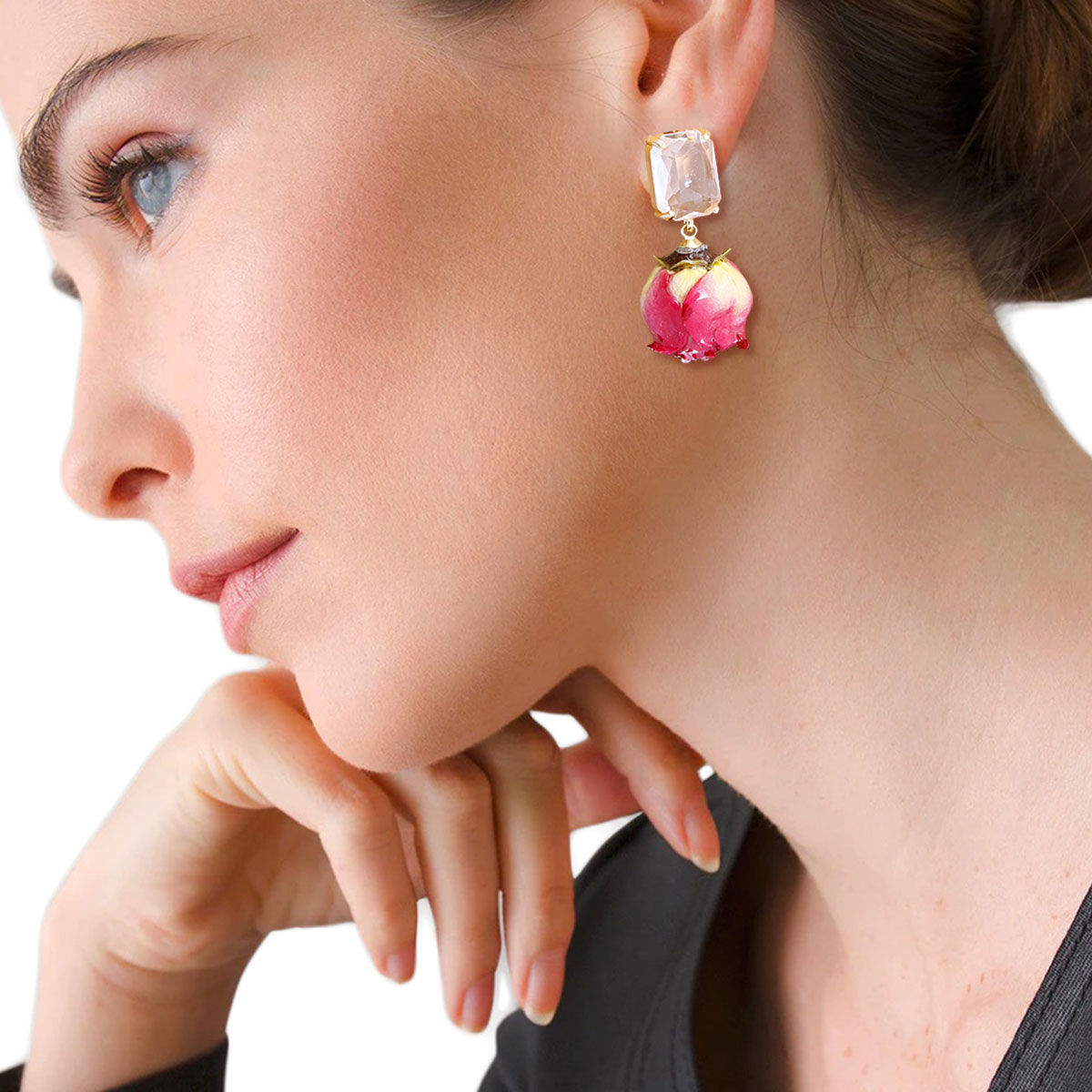 Dried Rose Bud Earrings Purple Stylish Statement Jewelry