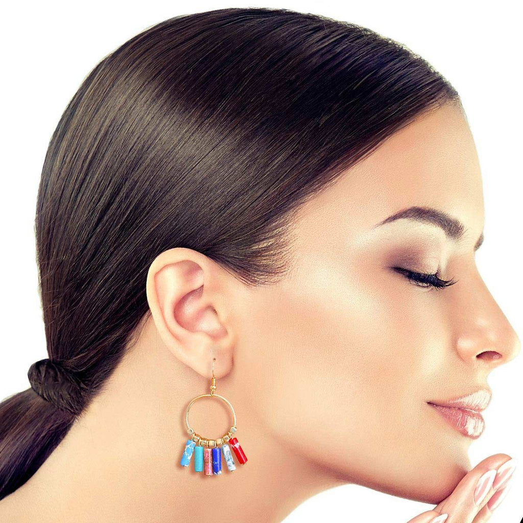 Statement Multi Color Marble Bead Earrings – Trendy Fashion Jewelry