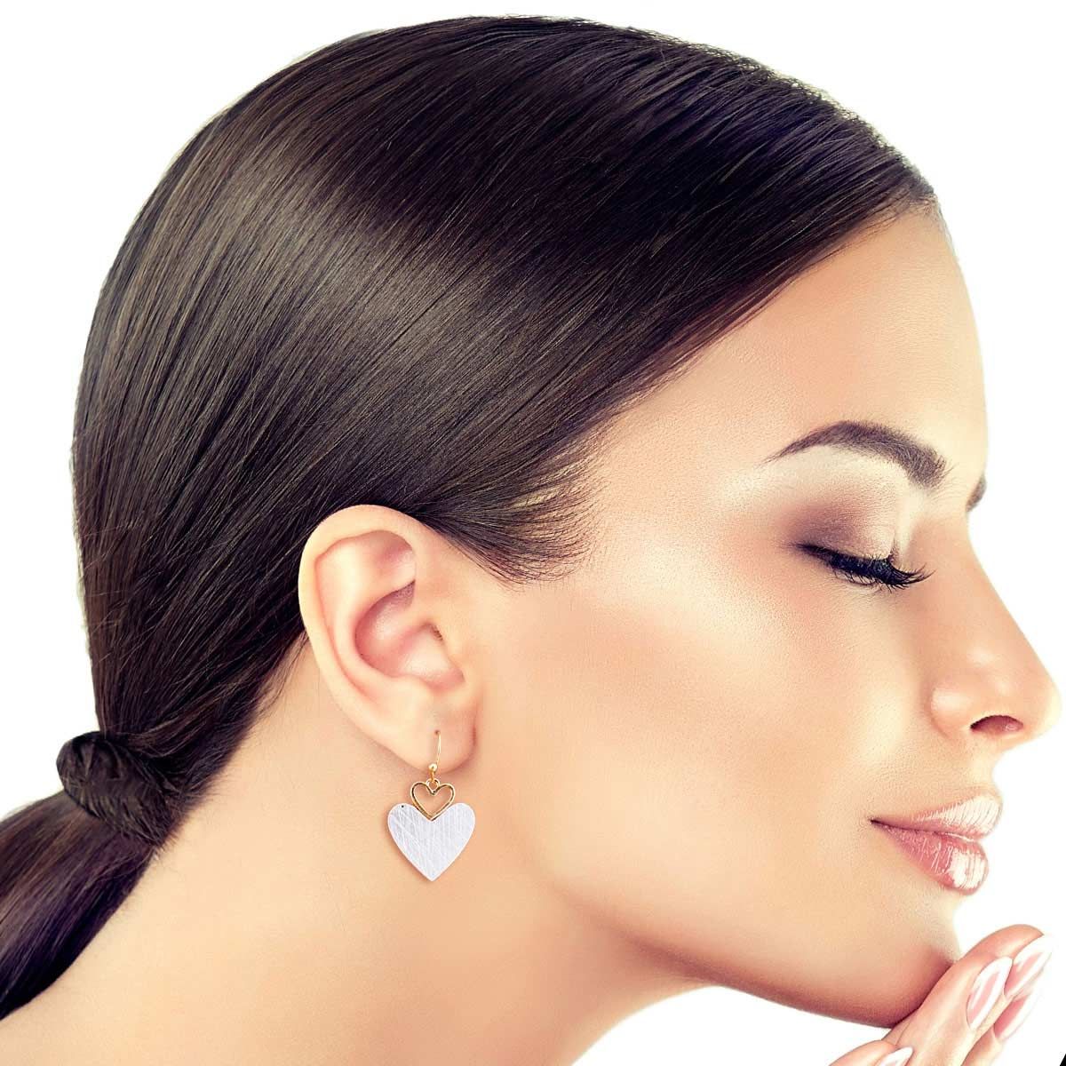 Heart Drop Earrings Trendy Stylish Scratched Design