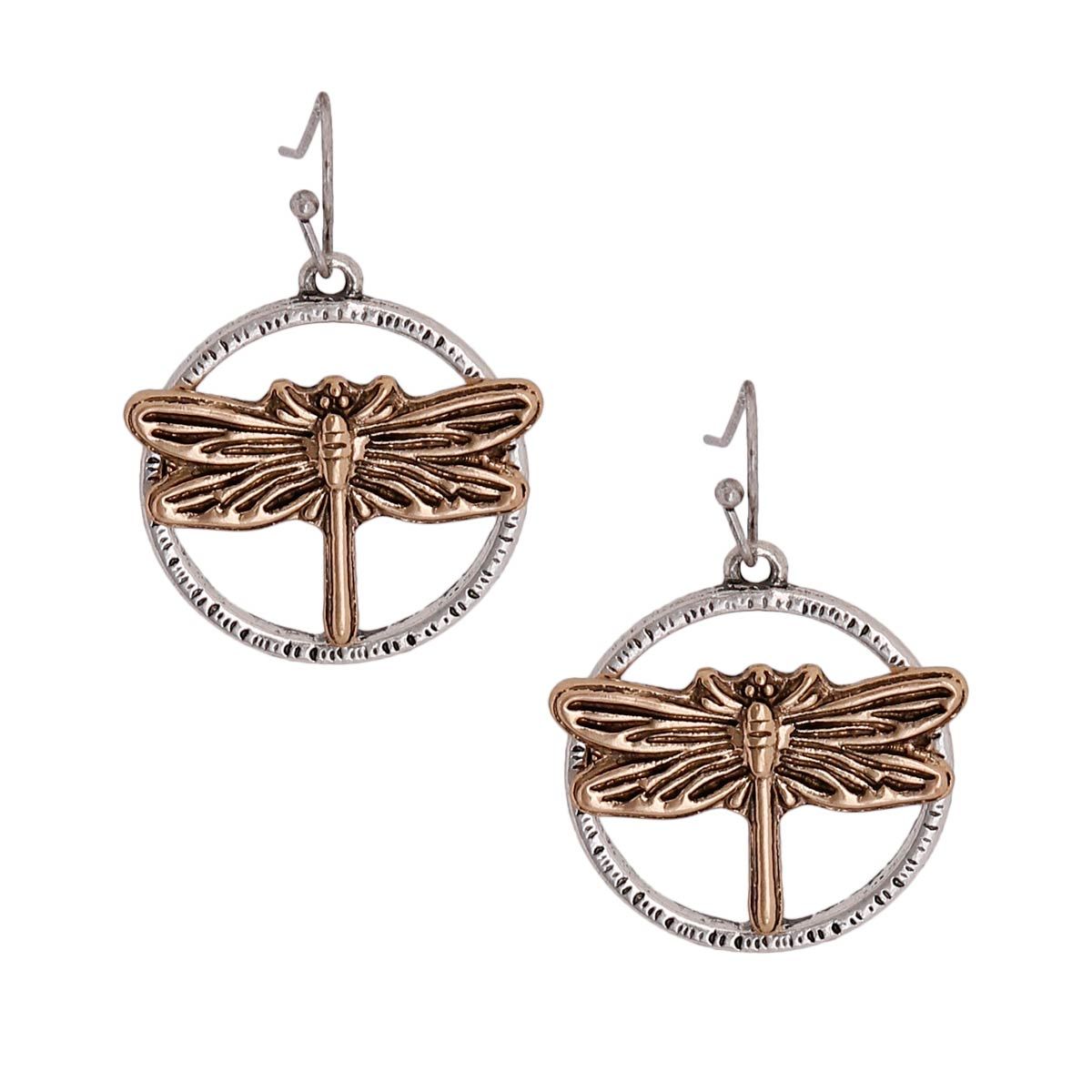 Statement Burnished Metal Dragonfly Earrings Stylish Fashion Jewelry