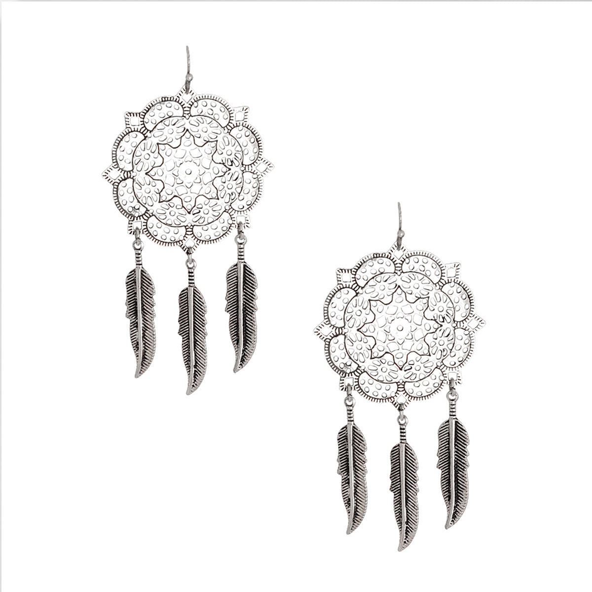 Filigree Feather Earrings Burnished Silver Stylish Statement Jewelry