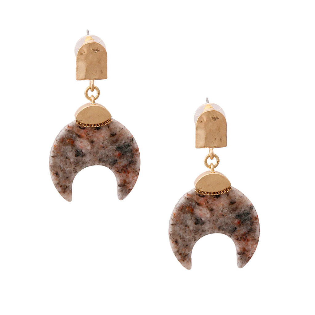 Gold Earrings with Gray Stone Elegant Fashion Jewelry