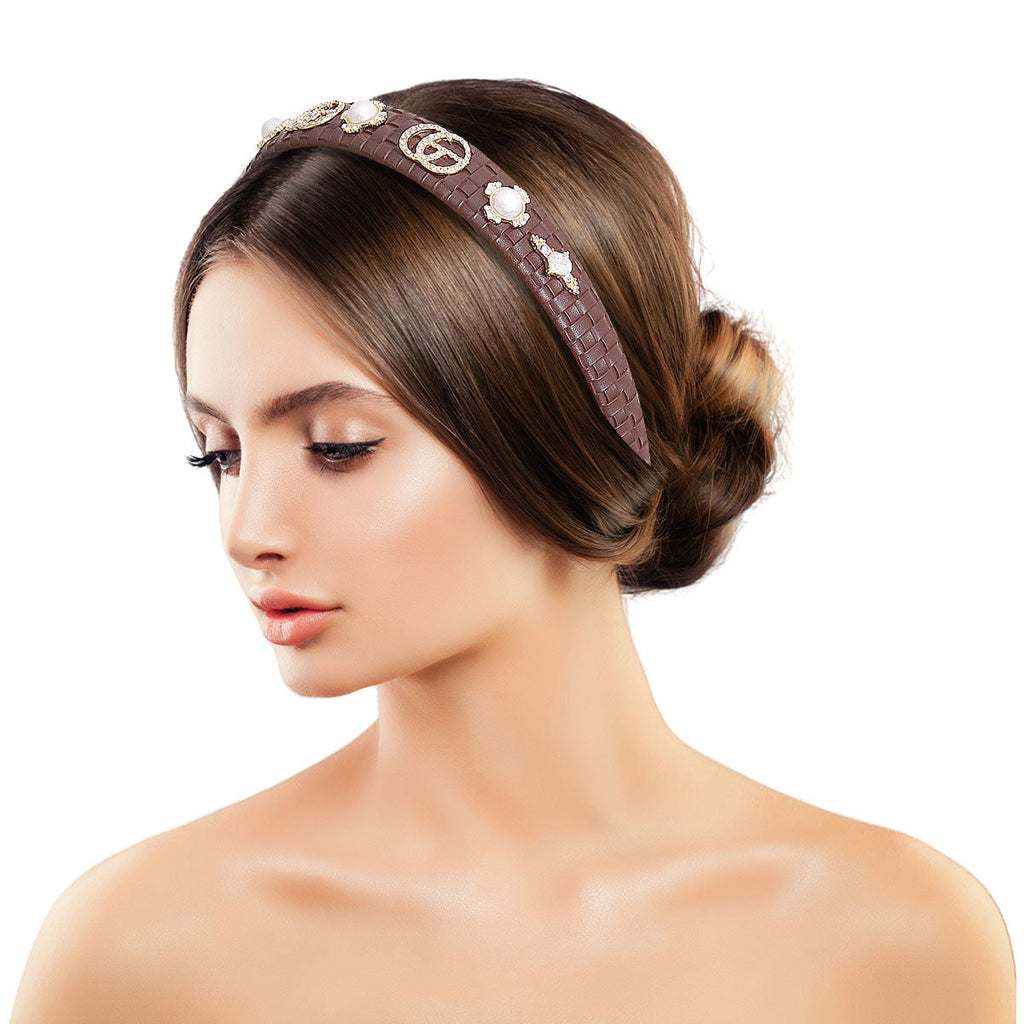 Leather Headband Brown Woven Stylish Casual Accessory