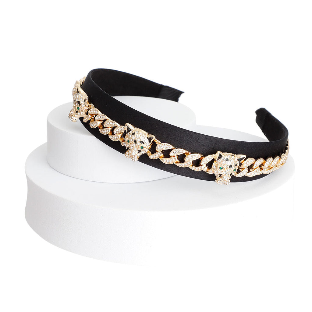 Statement Headband Tiger Crown with Bespoke Iced Chain Accessory