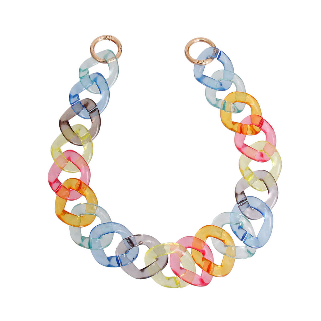 Statement Clear Link Chain Necklace in Multi Pastel Colors, Trendy Fashion Jewelry