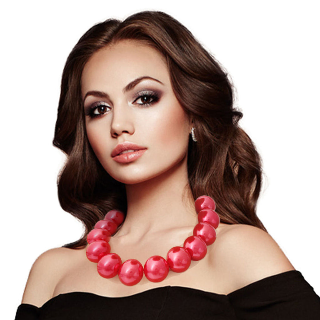 Pearl Necklace Red Bubble Gum Trendy Statement Jewelry