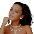 Charm Chain Set 2Pc Silver Rhinestone Butterfly Trendy Jewelry
