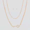 Layered Gold Key Necklace Set 2 Layer Stylish Statement Jewelry