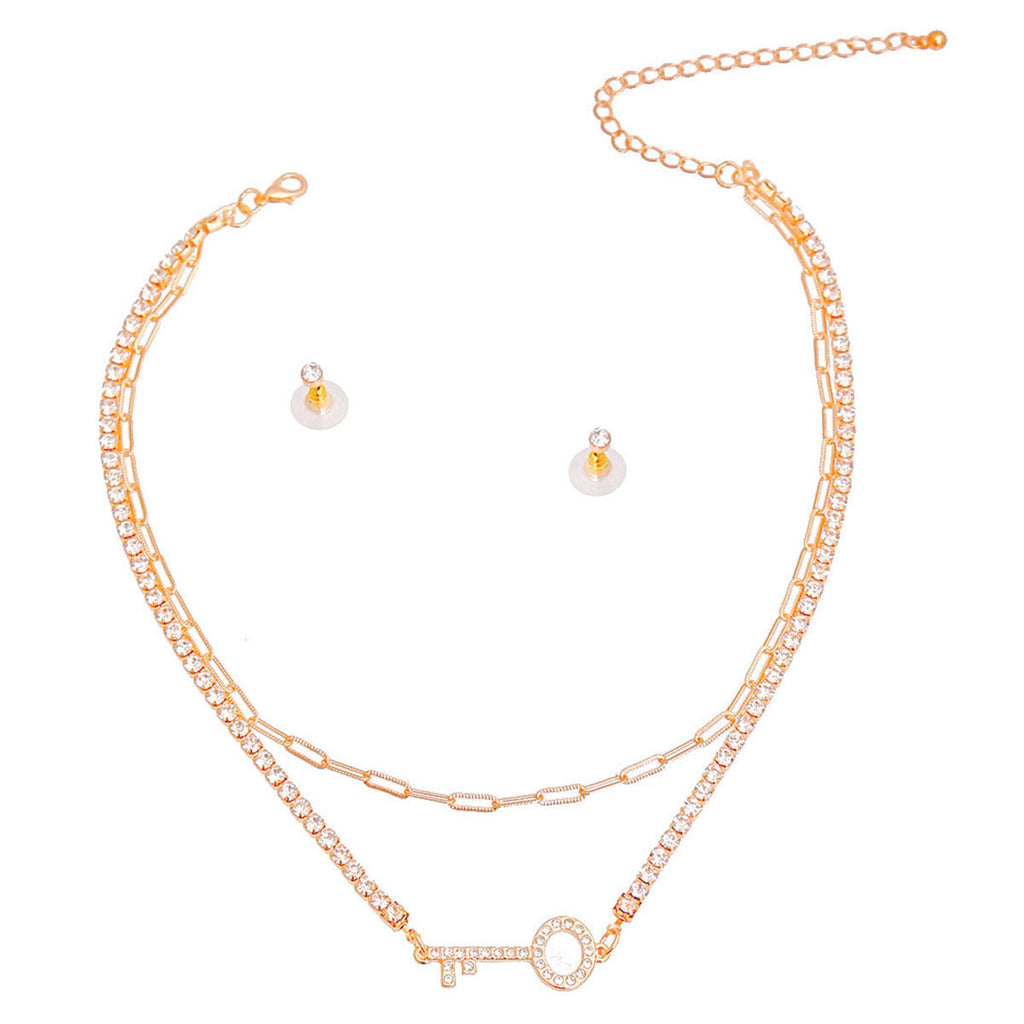 Layered Gold Key Necklace Set 2 Layer Stylish Statement Jewelry