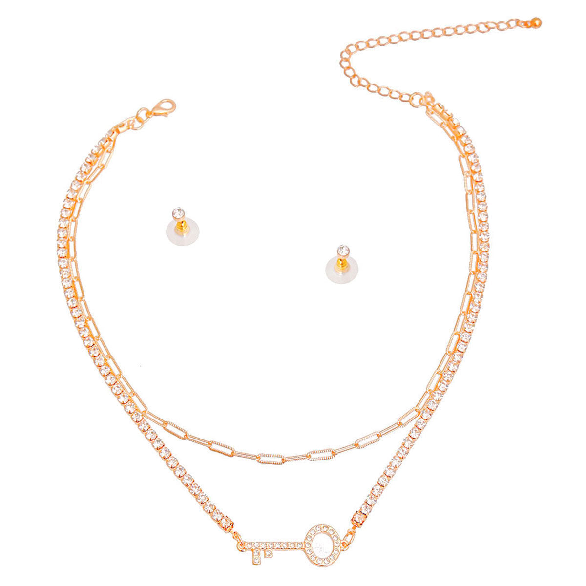 Layered Gold Key Necklace Set 2 Layer Stylish Statement Jewelry