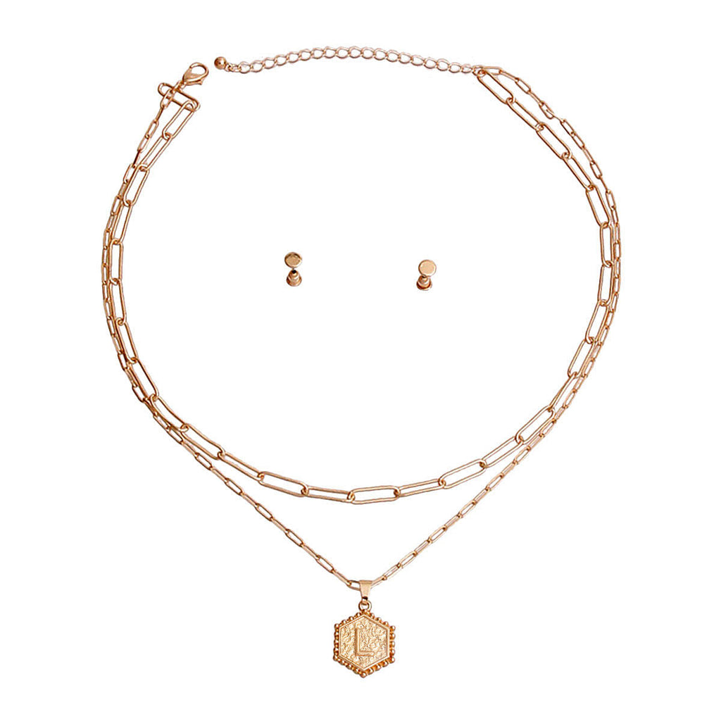 Initial Charm Necklace L Hexagon Stylish Layered Jewelry Accessory
