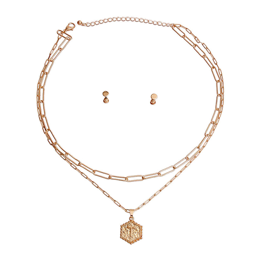 Initial T Hexagon Charm Necklace Stylish Fashion Jewelry Accessory